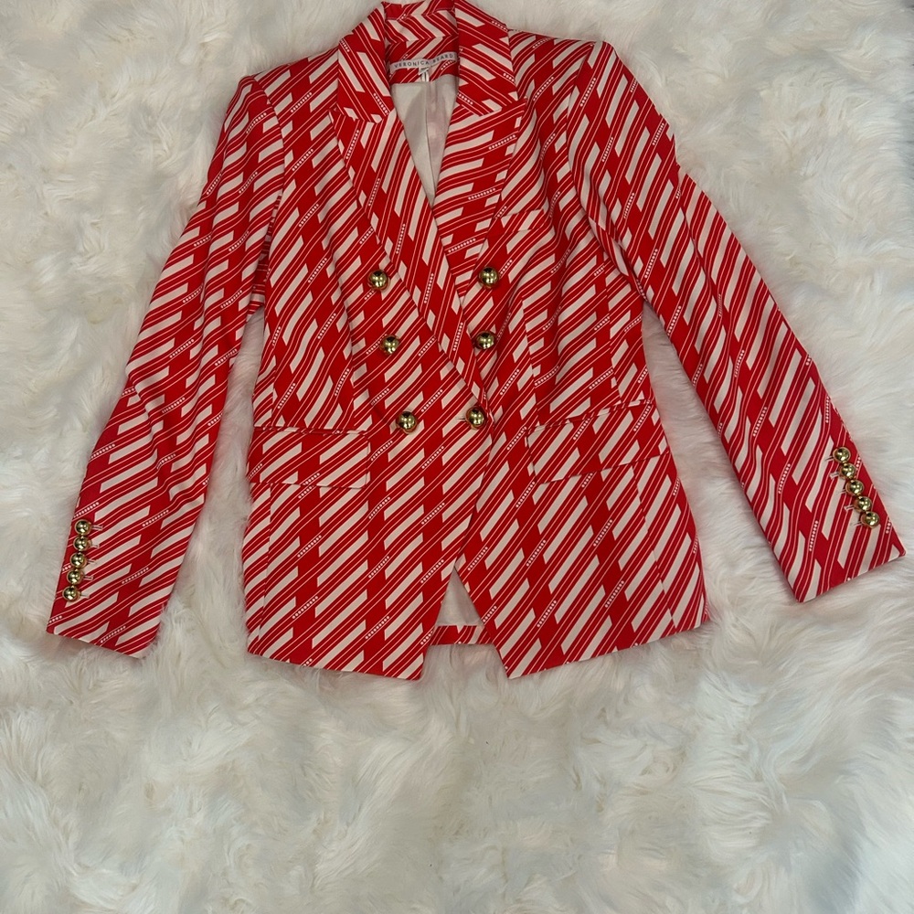 Veronica Beard Orange and White Chevron Blazer